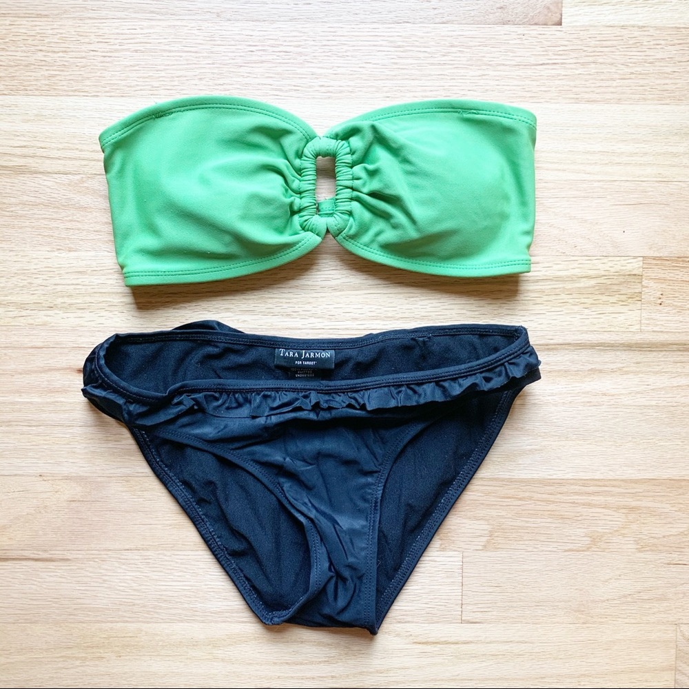 Tara Jarmon Green + Black Bandeau Bikini